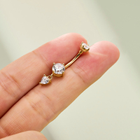 Piercing de nombril en or 14K avec breloque cœur, barbell incurvé à filetage externe et zircone cubique transparente, bijou de corps