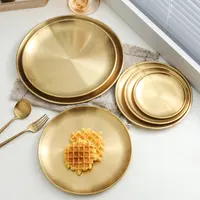 Luxury Royal Dinner Restaurant Plate Stainless Steel Round Tray Serving Dishes Gold Charger Plates Wedding