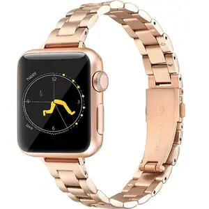 Pulsera de acero inoxidable delgada y estrecha de lujo, correa de reloj inteligente para mujer para Apple Watch iWatch, correa de reloj de Metal