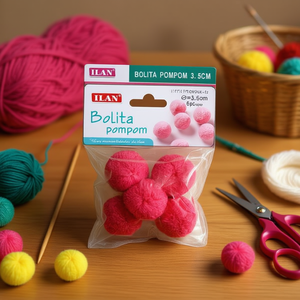 Iln <b>Wool</b> Pompom 3.5Cm Fuchsia Correhuela <b>Craft</b> Decor - Product Image 3
