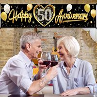 Bannière décorative pour le 50e anniversaire de mariage, décorations noires et dorées pour le 50e anniversaire, accessoires de fête, photomaton pour l'extérieur et l'intérieur
