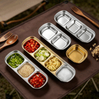 Plateau carré en acier inoxydable 304 de qualité alimentaire FLEY, design quadrillé doré, pour barbecue coréen, avec compartiments multiples pour sauces et assaisonnements