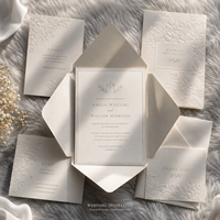 Invitation de mariage personnalisée intemporelle en relief, motif floral crème minimaliste avec cartes RSVP et de remerciement assorties