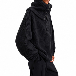 <span class=keywords><strong>Pull</strong></span> en maille surdimensionné pour <span class=keywords><strong>femme</strong></span>, col marin, demi-zip, en mélange de coton, côtelé, épais, style pêcheur, personnalisé, vente en gros - Product Image 4