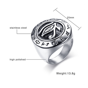 Anello Talismano Occhio di Horus Egiziano in Acciaio Inossidabile 316L, Colore Argento e Oro, Gioiello alla Moda per Uomo - Product Image 3