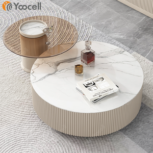 Table basse en bois <span class=keywords><strong>de</strong></span> travertin Yoocell, nouveau design, <span class=keywords><strong>bon</strong></span> prix, table d'appoint moderne, plateau rond, style colonne romaine - Product Image 5