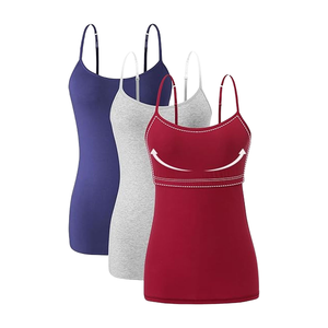 Camisole décontractée en coton uni pour femmes, soutien-gorge intégré, bretelles réglables, respirant, lavable en machine, débardeur, service OEM personnalisable - Product Image 1