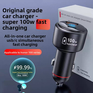จอแสดงผลดิจิตอล พอร์ตคู่ 100W อลูมิเนียมอัลลอยด์ที่ชาร์จในรถยนต์ 1USB+Type-C ชาร์จเร็ว QC3.0+PD ชาร์จเร็วสำหรับไอโฟน ซัมซุง - Product Image 3
