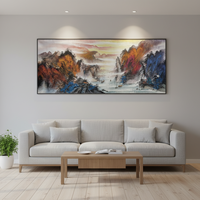 Grande Peinture Paysagère Traditionnelle Chinoise Bleu-Vert Peinte à la Main Lingfeng Art Gallery sur Papier Xuan, Style Encre Lavée, pour Salon et Hôtel