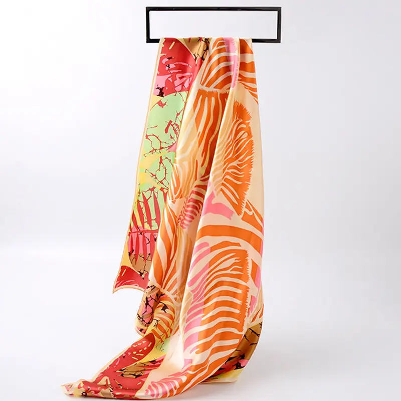 Lenço de seda com estampa de 100%, estilo longo, para mulher, presente elegante, 70*70, hijab, seda