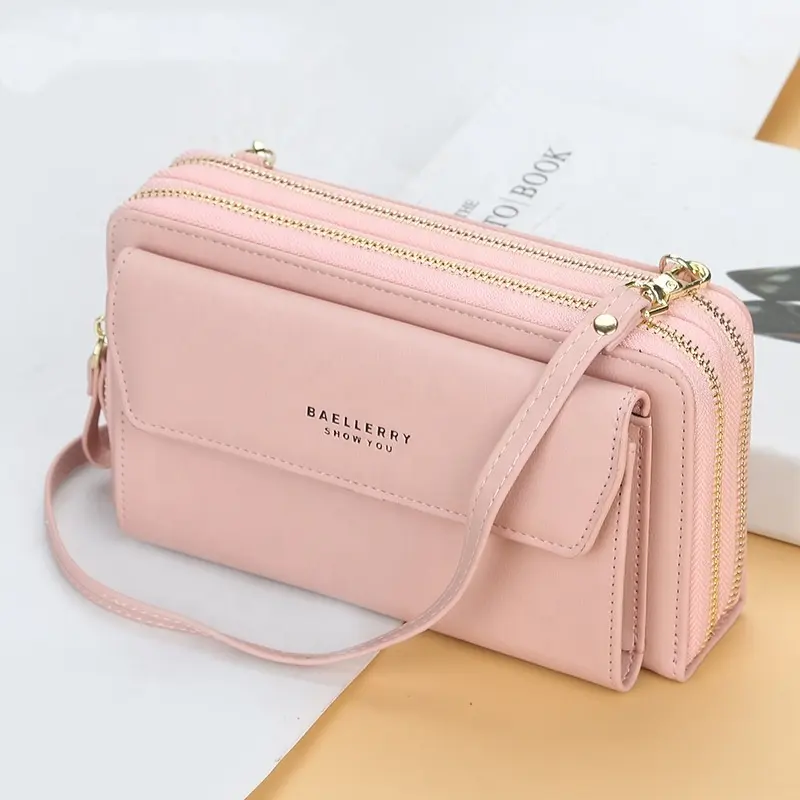 Baellerry Ladies Wallets Double Zipper Leather High Capacity Shoulder Phone Bags Wallet Handbag Crossbody Women Purse