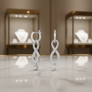 Boucles d'oreilles en or blanc E2046 avec diamants ronds taille brillant couleur D, bijoux de luxe naturels pour femmes, pour mariage - Product Image 2