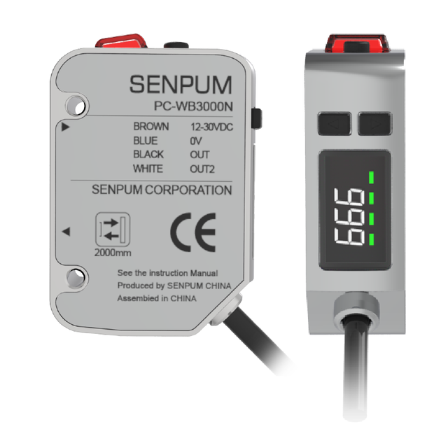 Senpum Laser Colour Sensor Mini Color Mark Sensor 3000mm Long Range Photo Color Recognition Label Detection Sensor