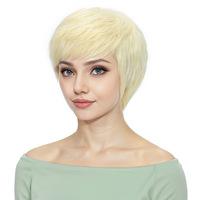 Perruque courte en cheveux humains naturels, couleur blonde 023, sans dentelle, pour femmes noires et blanches, avec frange asymétrique