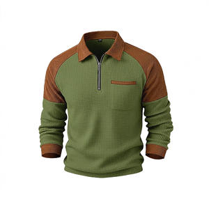 Polo de punto gofrado con media cremallera para hombre Haggar, negro y marrón, con cuello y bolsillo, diseño antipilling, estilo casual - Product Image 3