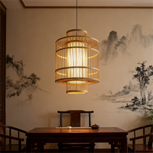 Lampada a ciondolo a gabbia lampadario di bambù luce pendente antico fatto a mano di bambù soggiorno <span class=keywords><strong>in</strong></span> <span class=keywords><strong>legno</strong></span> contemporaneo naturale per il ristorante - Product Image 1