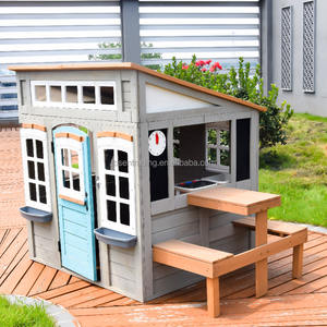 Maison de jeu en bois pour l'extérieur avec table et bancs de pique-nique intégrés, cuisine de jeu et téléphone factice - Maison de jeu pour enfants pour le jardin - Product Image 1