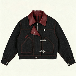 Vintage Cropped Men Winter Jacket Contrast Leather Collar <b>Denim</b> <b>Coat</b> Casual Men's Winter Jackets Wholesale Men's Jackets - Product Image 1
