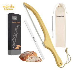 15.7 "lames dentelées en acier inoxydable trancheuse à pain tranches <span class=keywords><strong>de</strong></span> coupe maison Bagels Baguette bois naturel levain arc <span class=keywords><strong>couteau</strong></span> à pain - Product Image 1