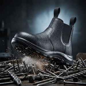 Chaussures de sécurité en cuir pour hommes au design unique, semelle en PU absorbant les chocs pour la sécurité sur le lieu de travail, disponibles à un prix raisonnable - Product Image 1
