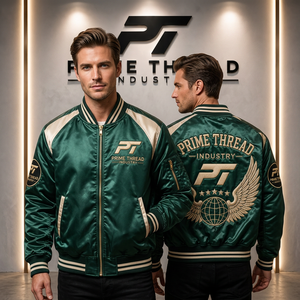 Wholesale Price Men's Satin Bomber <b>Jacket</b> Embroidered Logo Elegant Style Eco-Friendly Winter Zipper Closure Varsity <b>Jackets</b> - Product Image 1