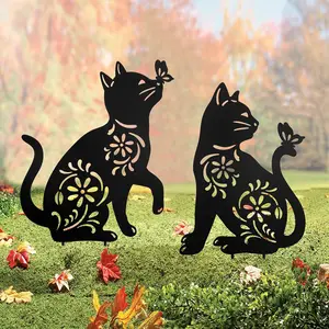 Bahçe açık dekorasyon Metal siyah kedi bahis hayvan heykeli siluet desen hayvan sanat çim süsler