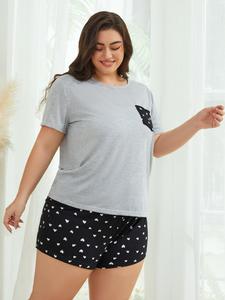 Conjunto de Ropa de Casa para Mujer Curvy, de Moda, Manga Corta y Pantalones Cortos, Fresco y Seco para Verano, Pijama de Mezcla TR con Bolsillo, Ropa de Hogar Cómoda, Venta <span class=keywords><strong>al</strong></span> por Mayor - Product Image 6