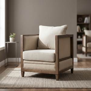 Traditional Single Accent Armchair SCE SCH-152 Elegant Upholstered Fabric Antique <b>Oak</b> Finish Rubber Wood Plywood Bedroom Gym - Product Image 3