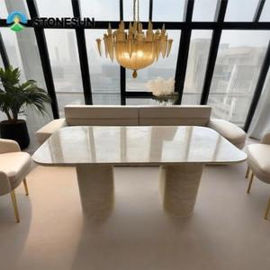 Stonesun tùy chỉnh rãnh vuông đá cẩm thạch travertine bàn ăn đồ nội thất bằng đá tự nhiên cho nhà bếp và phòng khách - Product Image 2