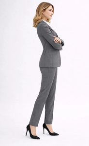 Traje gris a rayas para mujer, conjunto de blazer y pantalones a medida, ropa formal elegante para oficina, traje de pantalón profesional elegante, moderno y corporativo - Product Image 5