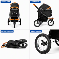 Poussette pliable 3 roues en alliage d'aluminium et tissu Oxford pour animaux de compagnie T10, roues de 12 pouces, poussette pour chien et chat, roues arrière anti-crevaison à dégagement rapide