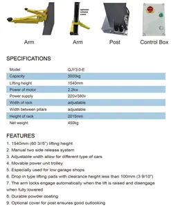 Sistema di rilascio manuale 3t sollevatore per Auto a due montanti mobile sollevatore per veicoli con paranco automatico idraulico a doppio cilindro