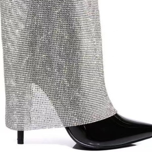 Women Diamonds Folded Over Knee High Boots Stiletto Thin Heels Shiny Bling Rhinestone Shoes Overlay Pointy Toe Long <b>Booties</b> - Product Image 6