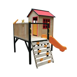 Maison de jeux en bois pour enfants, maison de jeux d'extérieur avec glissants, jeux en plein air