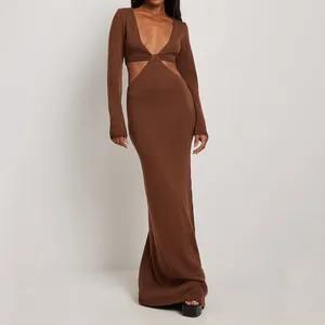 女性のためのセクシーなボディコンニットドレス卸売新デザインファッショナブルなトレンディな中空アウト