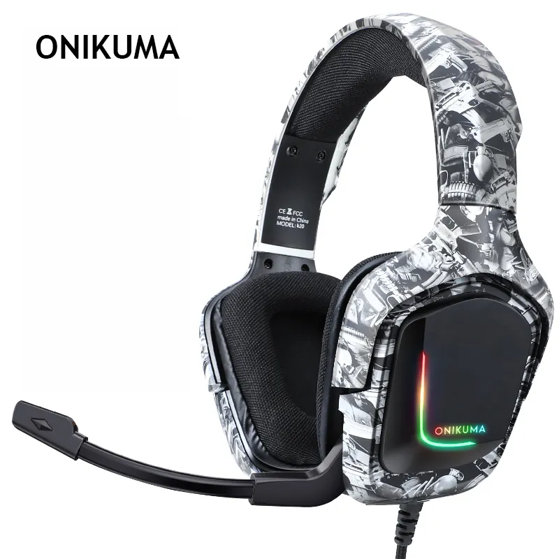 ONIKUMA K20 камуфляжные Игровые наушники с микрофоном RGB подсветка Проводная шумоподавляющая гарнитура для PS4 Xbox One ПК гарнитура для геймеров