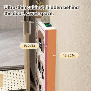 Slim Entryway <strong>Storage</strong> for <strong>Hallway</strong> &amp; <strong>Small</strong> Apartment Space-Saving Cat-Themed <strong>Shoe</strong> Cabinet with Flip Doors Mueble De Zapatos - Product Image 2