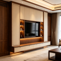 Meuble TV contemporain grande capacité avec motifs décoratifs, design mural flottant avec base ambiante