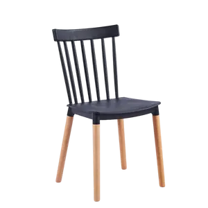 Siyah mil arkalıklı yemek sandalyeleri Set 4, mutfak oturma odası için plastik kolsuz yan sandalyeler
