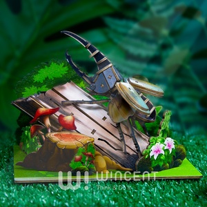 Puzzle 3D en bois Wincent : Diorama d'insectes (rhinocéros, cerf) – Kit de modélisme DIY, jouet éducatif STEM, décoration nature, cadeau - Product Image 4