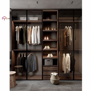 Armario con Puertas <span class=keywords><strong>de</strong></span> Vidrio Color Nogal Oscuro, Abatibles, para Dormitorio, con Accesorios Completos, LED Integrado, Zapatero y Cajones Ensamblables - Product Image 6