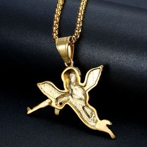 Collier pendentif en métal Hip Hop Punk Angel Gun Iced Out avec zircone cubique, bijoux <span class=keywords><strong>de</strong></span> mode pour hommes, style streetwear - Product Image 4