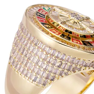 Neues Design Handwerklich Modisch 18K Goldem Esmalte Kompass 925 Sterling-Silber Roulette Baguette Diamantsring für Herren