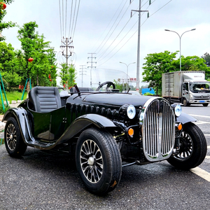 Voiture électrique vintage biplace noire à toit ouvert avec 4 roues et garantie de 2 ans pour le transport touristique en station balnéaire - Product Image 1