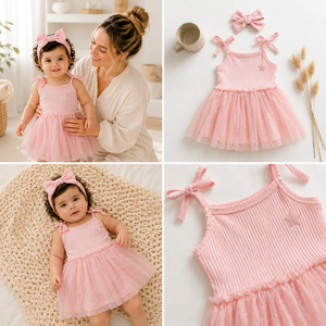Robe Tutu Rose pour Fillettes en Gros, Jupe en Tulle Tricotée Côtelée avec Nœud, Robe de Princesse pour Fête d'Anniversaire OEM ODM - Product Image 4