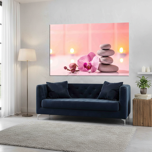 Printed Art Deco Panel Canvas Artwork <b>Pink</b> Orchid & Massage Stones Serenity <b>Wrapped</b> Canvas Hanging Wall Decor - Product Image 3