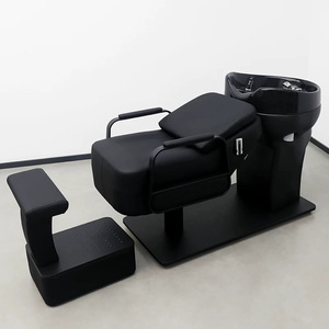 Bac à shampoing en céramique haut de gamme pour salon de coiffure — Unité de lavage semi-inclinable en acier inoxydable - Product Image 1