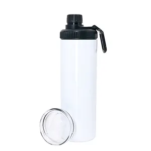 20oz skinny straight stainless steel White sublimation blanks Handle coffee water travel Leak proof sports bottle with two lids