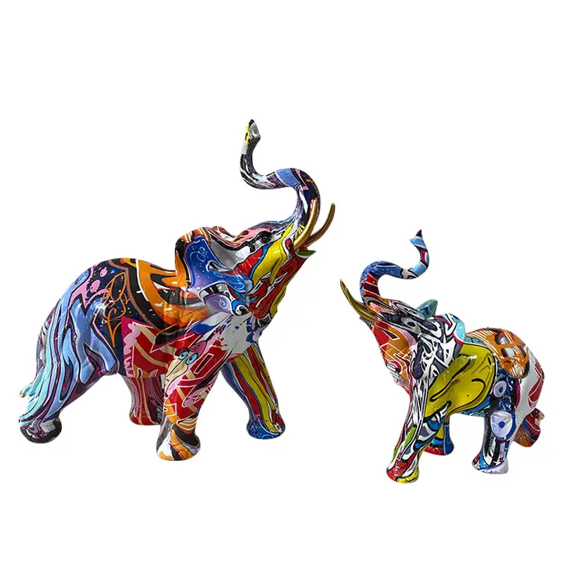 A buon mercato all'ingrosso Nordic pittura Graffiti elefante scultura figurina arte elefante statua creativa resina artigianato decorazione della casa