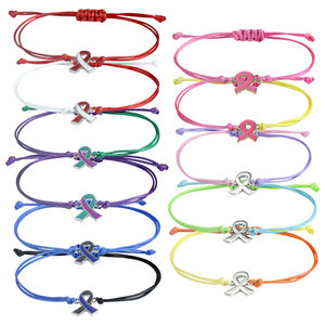 Pulseras de la Salud Femenina al por Mayor, Pulseras de la Amistad con Dijes de Amor, Pulseras de Moda para la Prevención <span class=keywords><strong>del</strong></span> Cáncer de Mama, Pulsera de Oración con Cordón Trenzado y Listón Rosa - Product Image 5